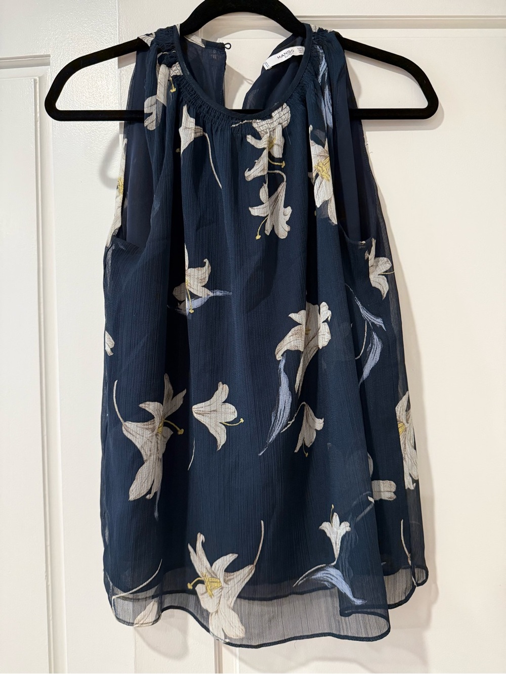 Mango floral Halter Tank Top with White Lily Print